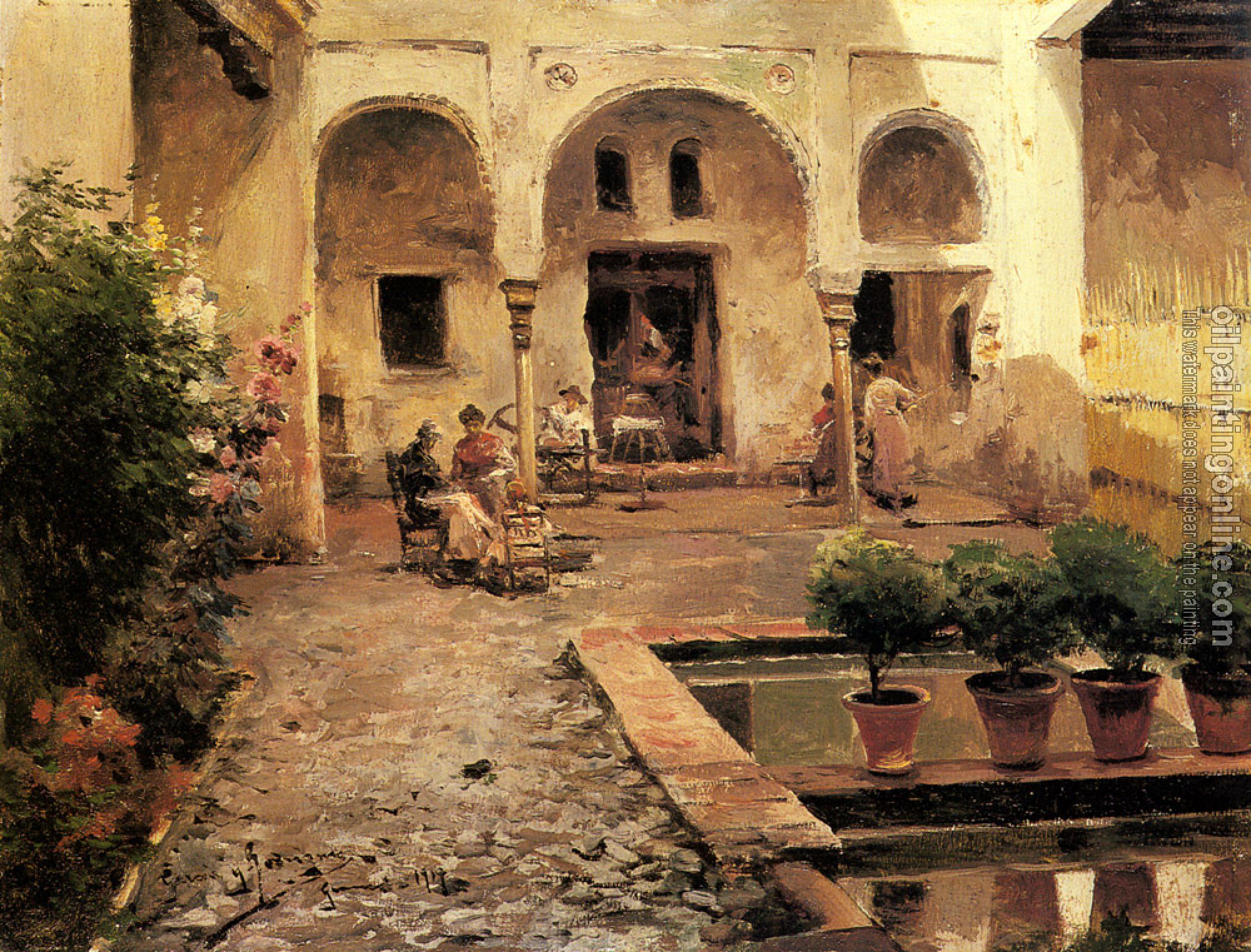 Manuel Garcia y Rodriguez - Figures In A Spanish Courtyard